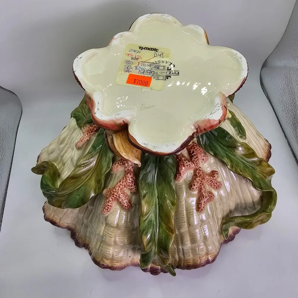 Fitz and Floyd Classics Oceana Clam Shell Punch Bowl with Kelp Ladle Set 2pc